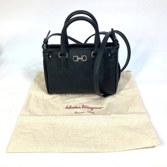 Salvatore Ferragamo 21E235 Gancini mini 2WAY Shoulder Bag Leather Black - Picture 14 of 14